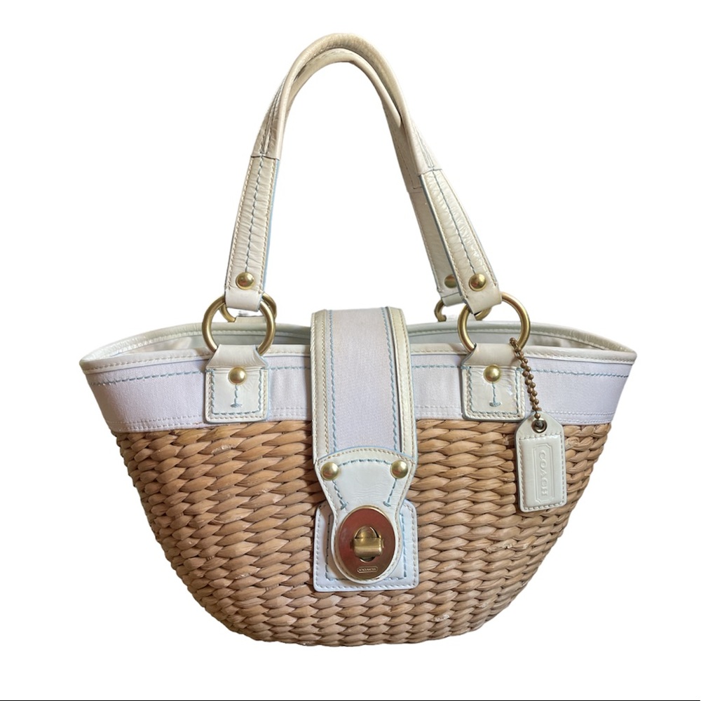 Coach Straw and Leather Tote Bag Purse